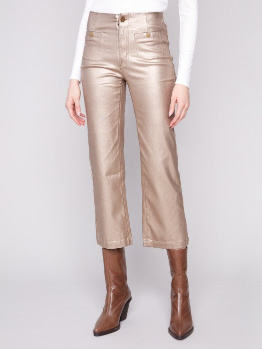 Metallic Wax Flared Pants