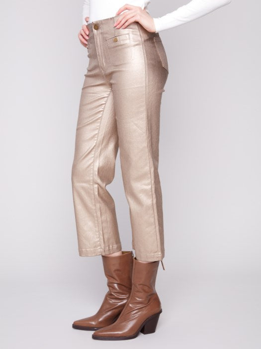 Metallic Wax Flared Pants