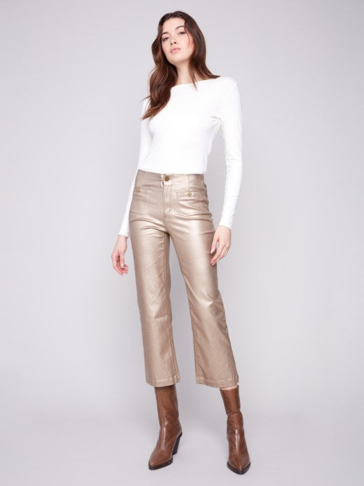 Metallic Wax Flared Pants