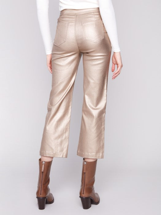 Metallic Wax Flared Pants