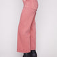 Cropped Wide Leg Coloured Twill Pants With Rectangular Patch