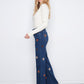 Wide Leg Jeans with Suede Flower Patches