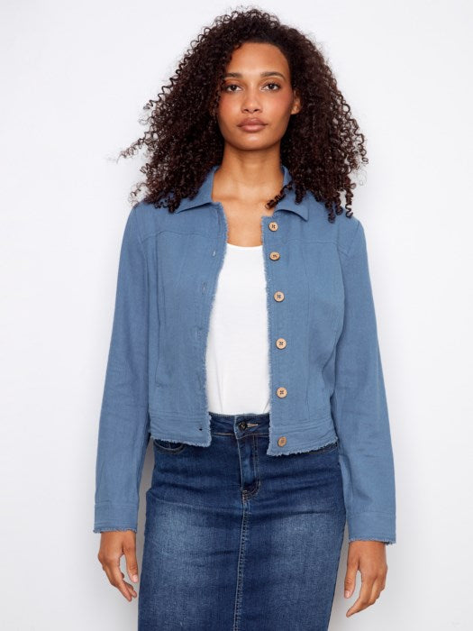 Linen Frayed Hem Jacket