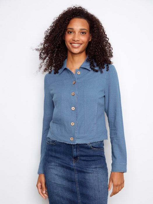 Linen Frayed Hem Jacket