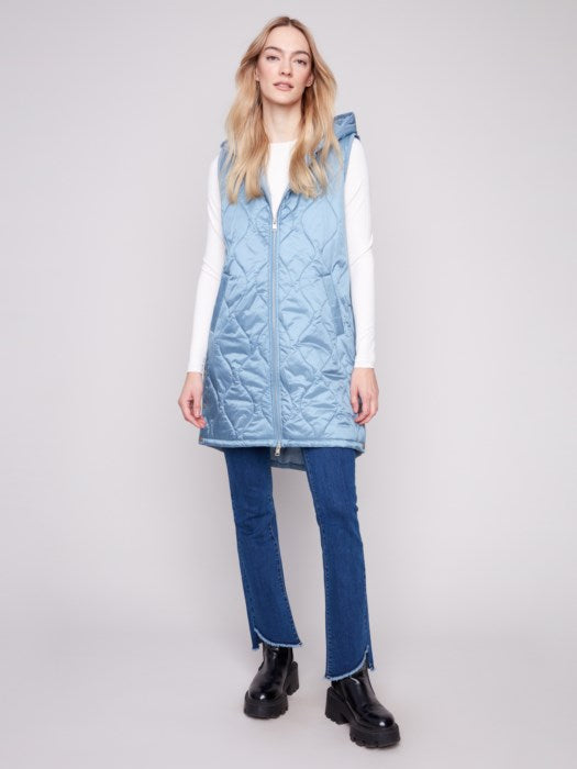 Pearlized Puffer Long Vest