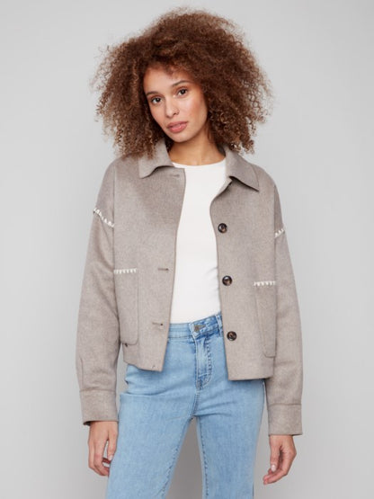 Double Face Wool Jacket With Blanket Stitch