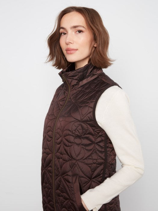 Long Hooded Puffer Vest - C6426