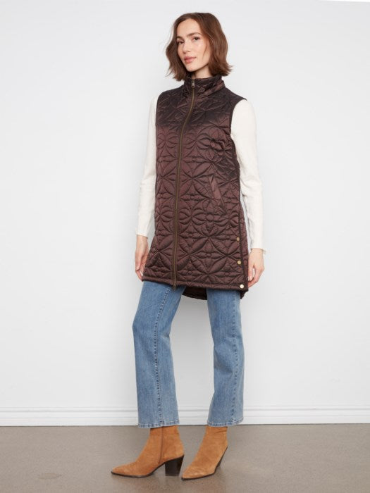 Long Hooded Puffer Vest - C6426