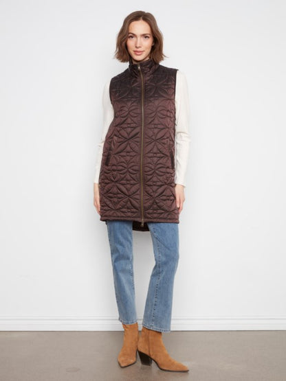 Long Hooded Puffer Vest - C6426