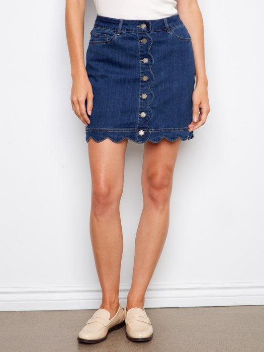 Scalloped Hem Denim Skort