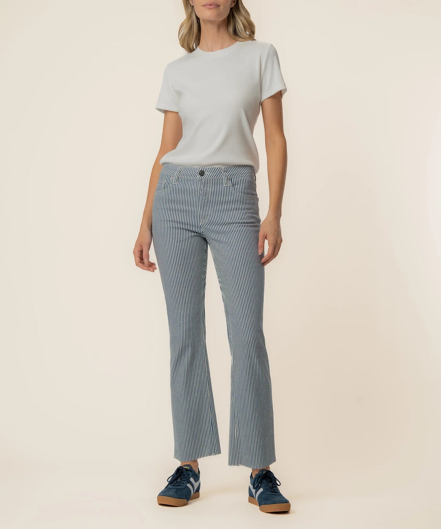 Kelsey Stripe Ankle Flare Jeans - NAVY/IVORY