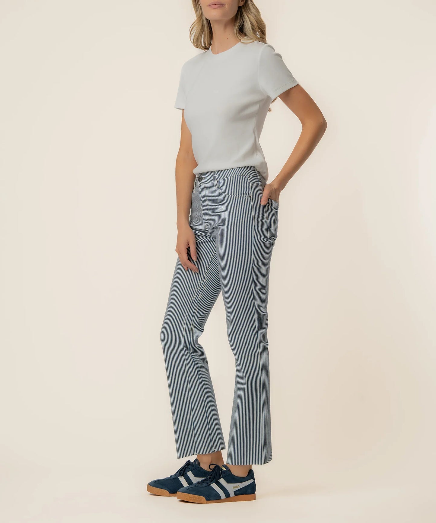 Kelsey Stripe Ankle Flare Jeans - NAVY/IVORY
