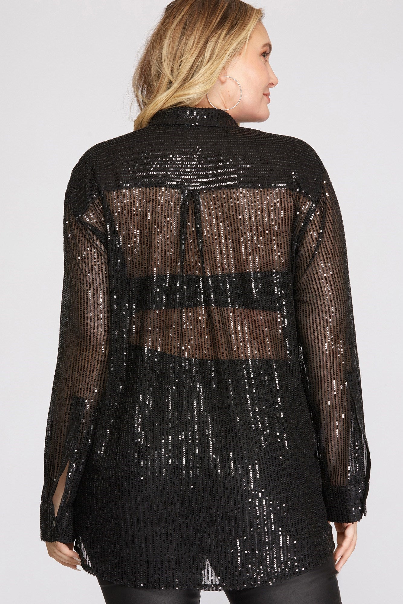 Sequin Button-Up Shirt