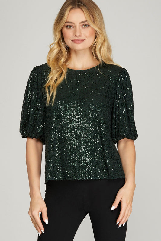 Sequin Puff Sleeve Blouse