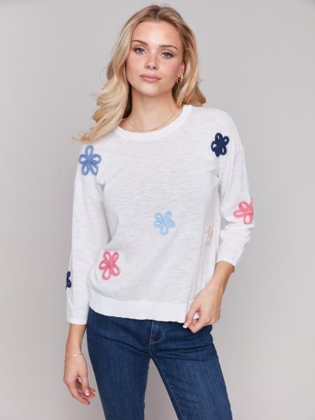 Cotton Sweater with Flower Patches