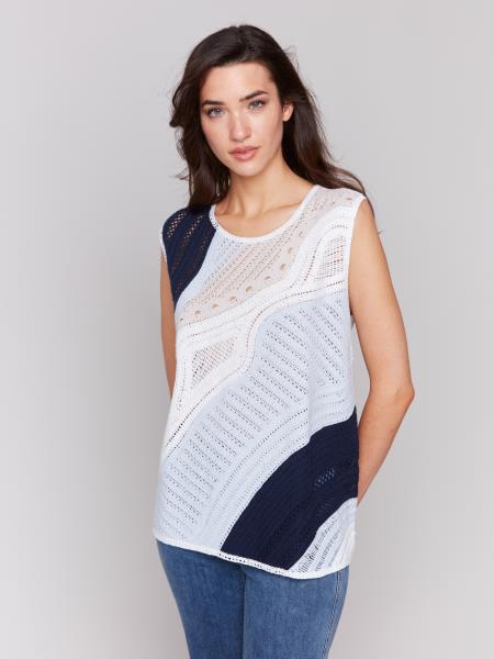 Sleeveless Printed Crew Neck Knit Top