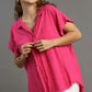 Button Down Short Sleeve Top with  Frayed Edged -  A6208