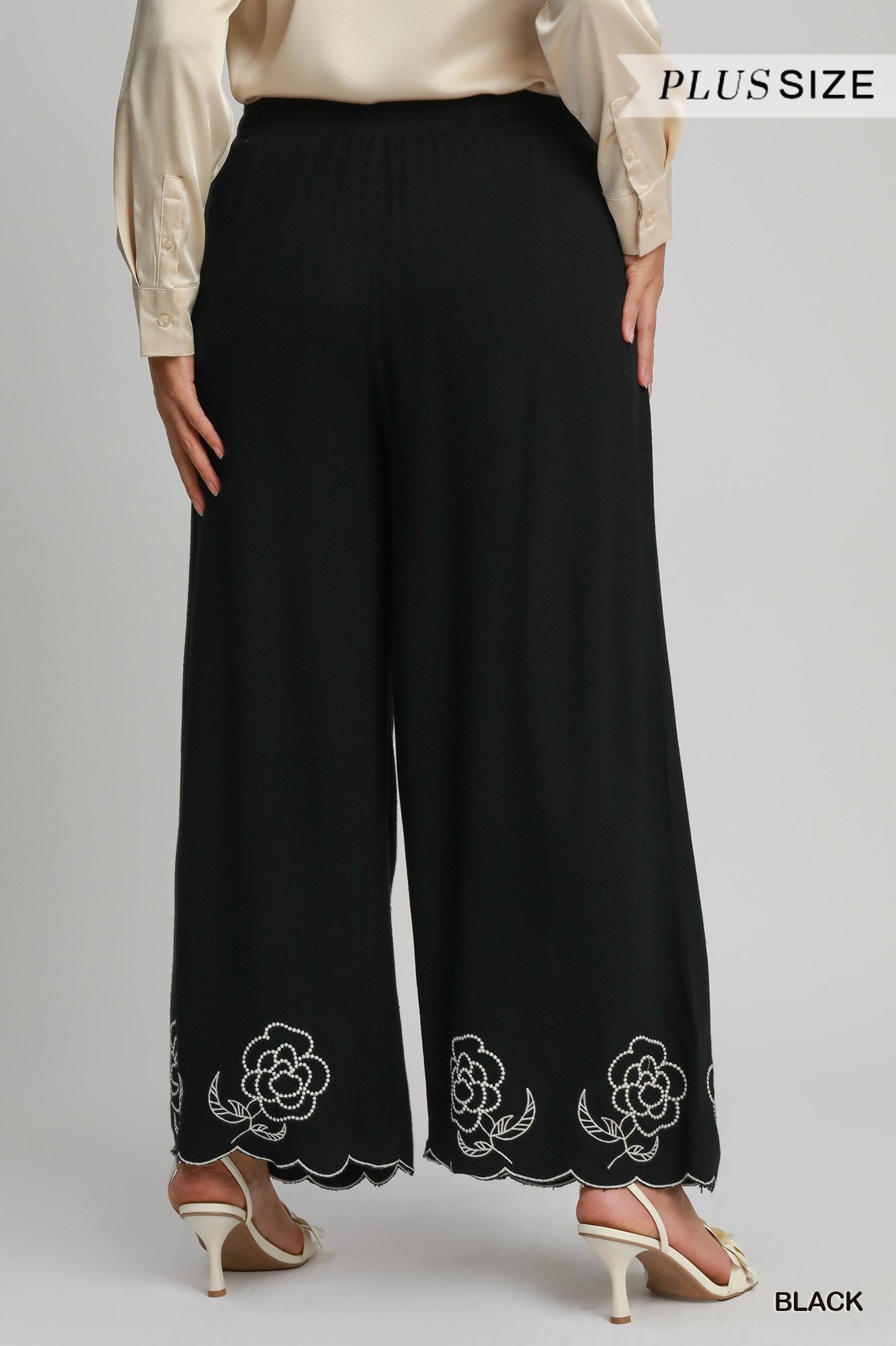 Floral Embroidered Wide Leg Pants - C4279-P