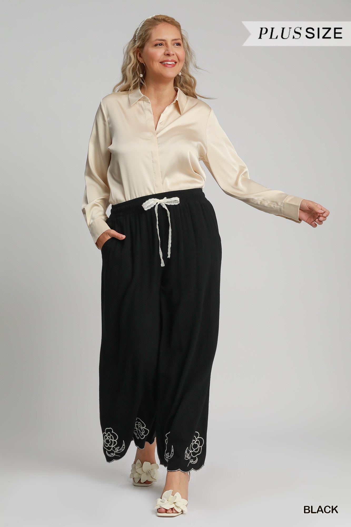 Floral Embroidered Wide Leg Pants - C4279-P