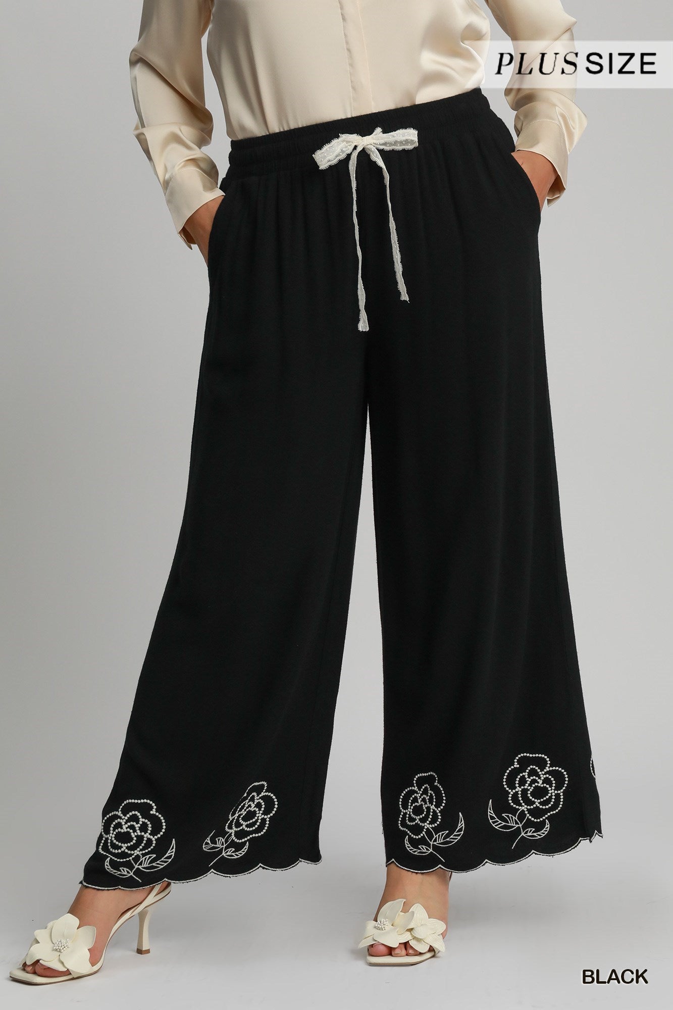 Floral Embroidered Wide Leg Pants - C4279-P